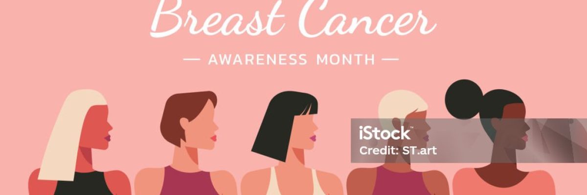 breast cancer awareness month web banner for disease prevention campaign of diverse ethnic women group together with pink support ribbon symbol concept, vector illustration